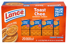 Lance Sandwich Crackers, ToastChee Cheddar, 20 Individually Wrapped Packs 6 San