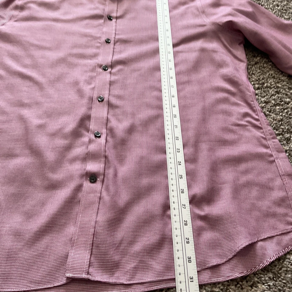 Camisa Marks & Spencer Para Hombre Grande 16.5 Granate y Blanco Algodón Abotonada Sin Planchar Foto 3 de 4