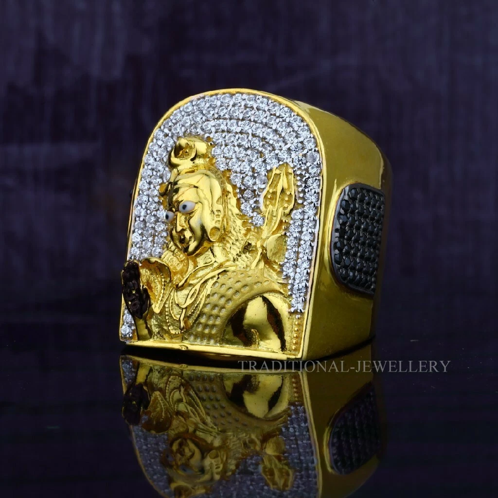 SHIVA SHIV JI GOD MENS 22K YELLOW GOLD RING WITH STONE AND RHODIUM COLOR 69