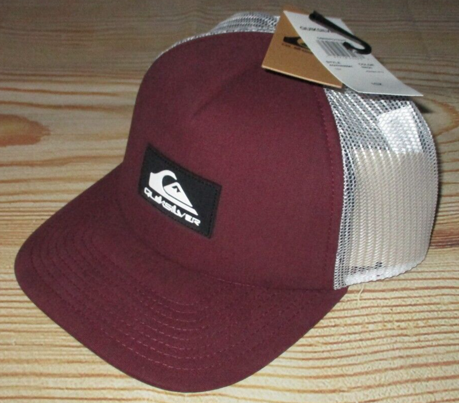 MENS QUIKSILVER MAROON BURGUNDY SNAPBACK ADJUSTABLE TRUCKER