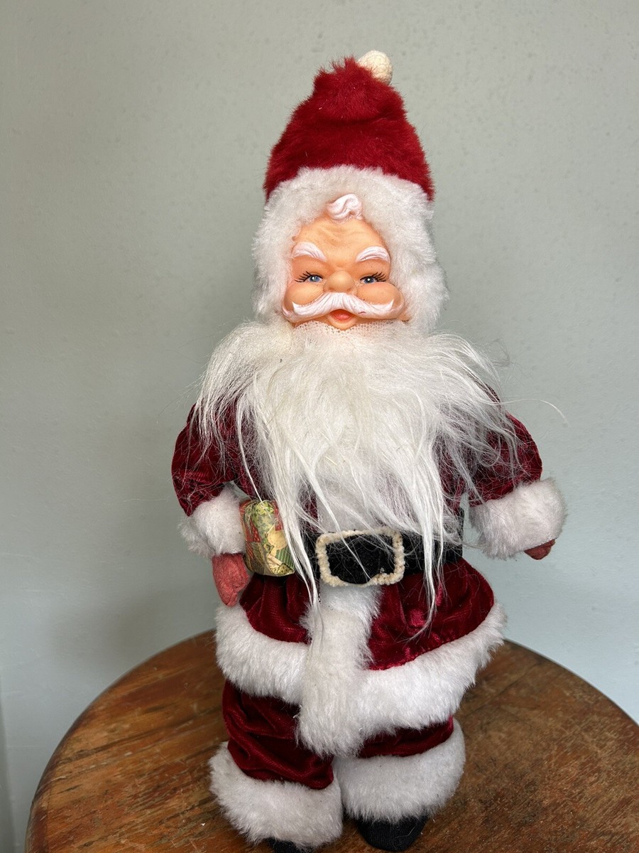 Vintage Christmas Standing Santa Claus Doll With Present Fur
