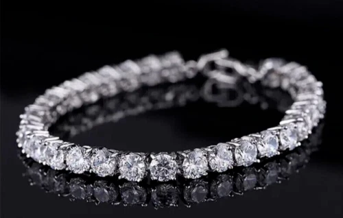 VALENTINO Bracciale Tennis Donna 4mm Taglio Tondo Moissanite 7 5" Placcato Oro Bianco 14K