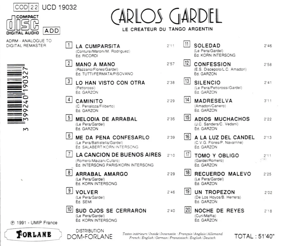 Carlos Gardel - Le Createur du Tango Argentin: 20 Succès - Bild 2 von 2