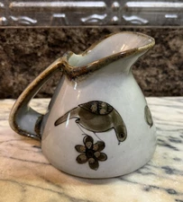 Vintage Ken Edwards Tonala Pottery Pitcher  Mexico- Bird, Butterflies & Flowers