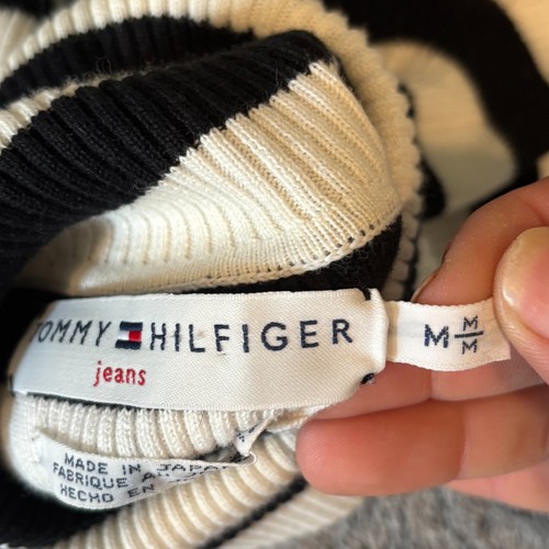 Tommy Hilfiger Sweater Top Medium Black Y2K Stripe Turtleneck Ribbed Logo 18732 - Picture 7 of 11