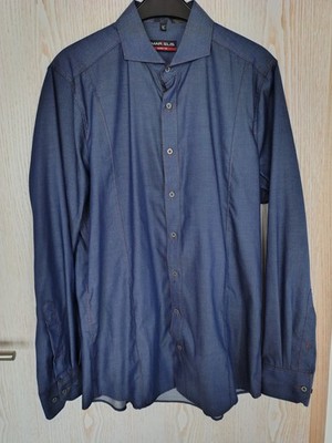 Hemd blau Jeans Optik Herren Body Fit Marvelis 16'' 41 cm L