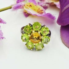 925 Sterling Silver Citrine Peridot Gemstone Women Floral Ring Jewelry Gift Wife