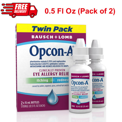 Bausch Lomb Opcon-A Eye Drops (Pack of 2) Allergy Relief Itchy Red Eyes 0.51 Oz
