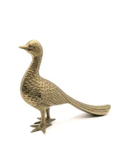 Vtg Solid Brass Pheasant Peacock Bird Figurine Statue MCM 4.50" x 6" 