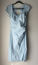 Stop Staring! Blue Polka Dot Dress Sweetheart Midi Short Sleeve Size M