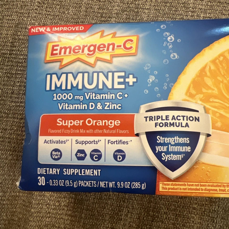 Polvo de apoyo inmunológico triple acción Emergen-C Immune+, betavia (R), 1000 mg de vitamina Foto 2 de 4