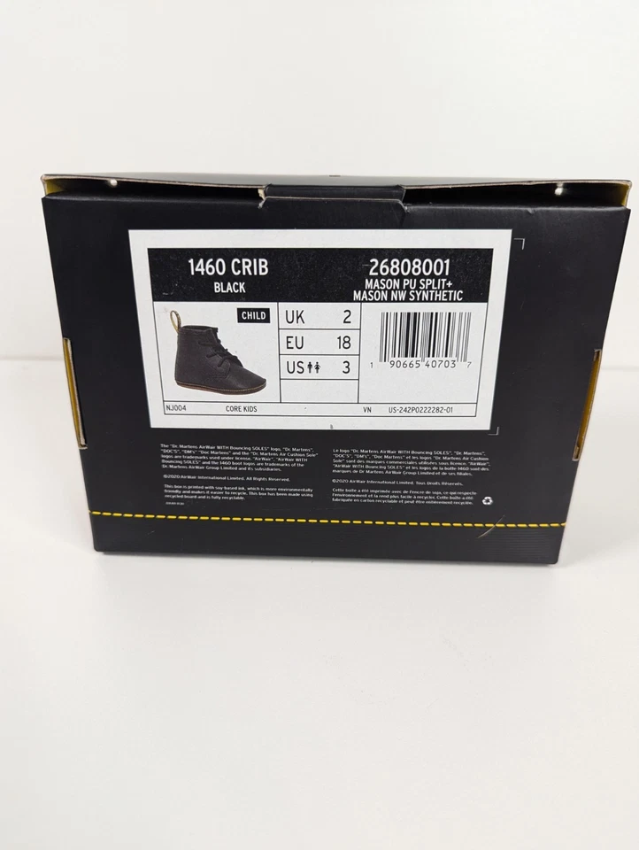 Dr. Martens 1460 Bebé Cuna Zapatos Botas Botines Negro Talla 3 NUEVO Doc Marten Foto 4 de 4
