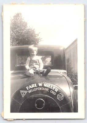 Vintage B&W Photo Boy on Earl W. Miller Hudson Terraplane Car Bellefontaine Ohio