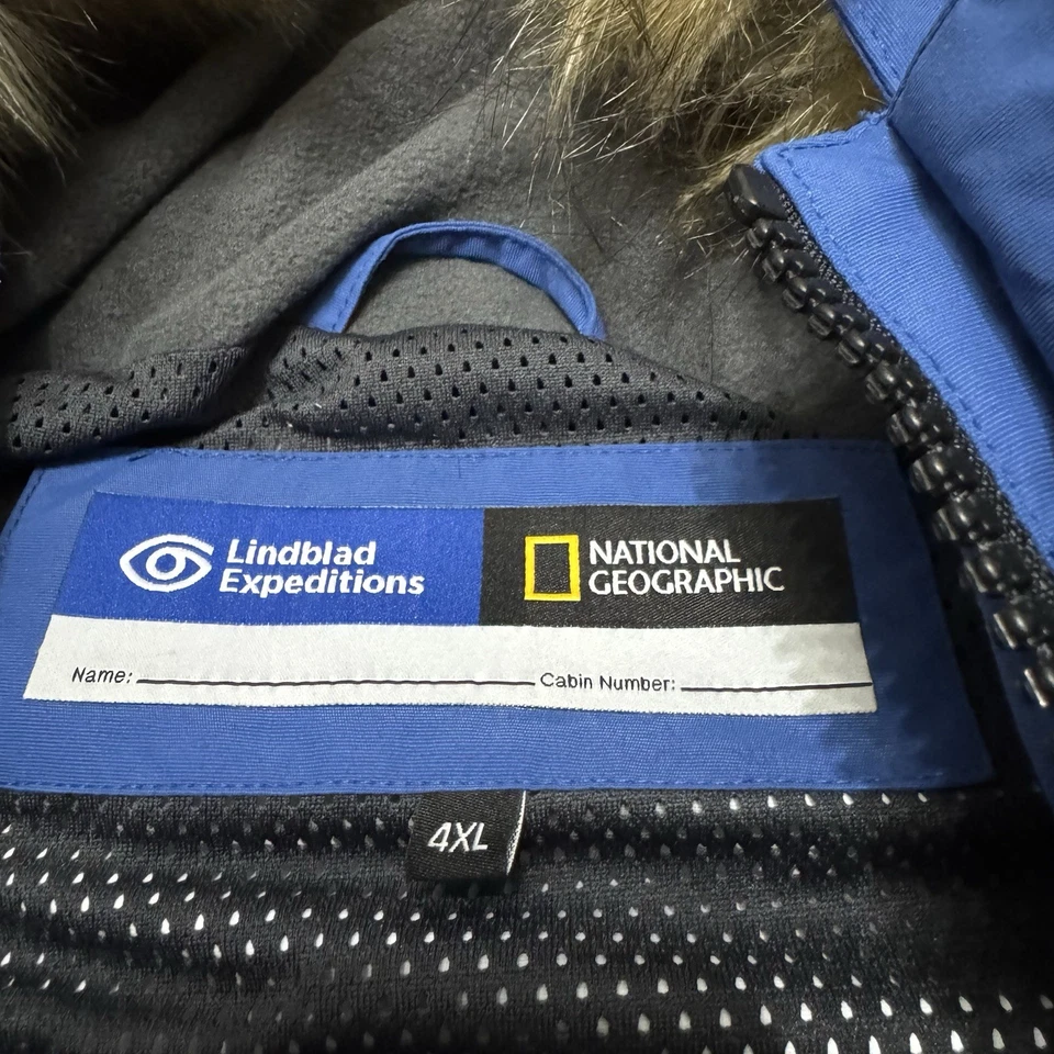 Lindblad Expeditions National Geographic Jacket Mens 4XL Blue Fur Hood Parka - Image 4 of 4