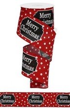 Merry Christmas Red White Ribbon - 2 1/2" x 10 Yards, Polka Dots, Wired Edge