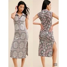 Anna Sui Opalescent floral pattern knit sleeveless midi polo tank dress sz XL