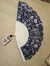 Purple Flowers White Frame Folding Hand Held Fan Summer Party Costume Mardi 2dx