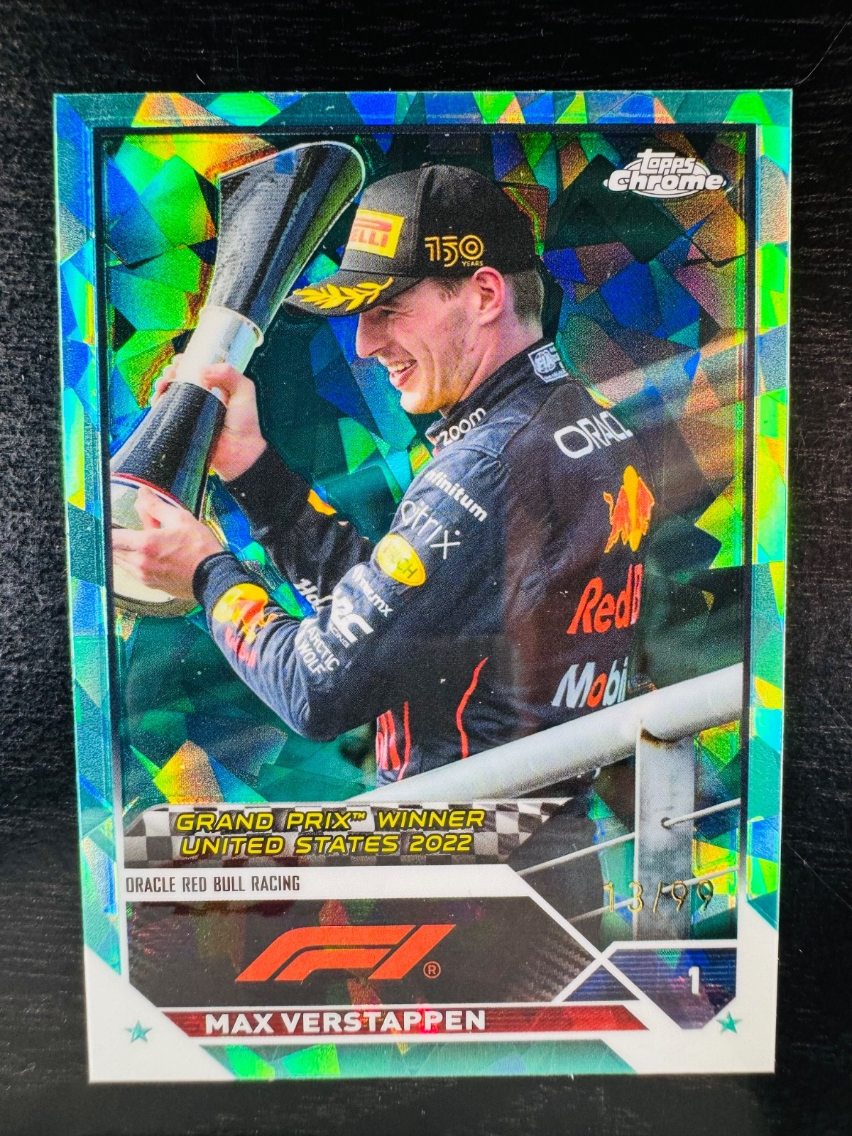 2023 Max Verstappen Aqua Sapphire 13/99 Topps Chrome #162 F1 Formula 1 view 1