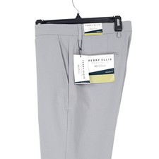 Perry Ellis Mens Modern Fit Dress Pants 34x32 Chiseled Stone Grey Solid Stretch
