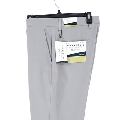 Perry Ellis Mens Modern Fit Dress Pants 34x32 Chiseled Stone Grey Solid Stretch
