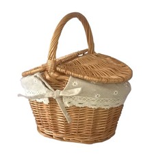 Wicker Hamper Handmade Wicker Willow Woven Picnic Basket with Handle Double Lid