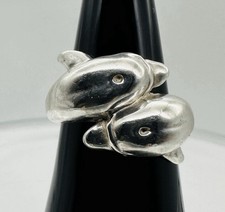 Vtg KABANA KBN 925 Sterling Silver Double Dolphin Figural Wrap Ring Size 6 3/4.