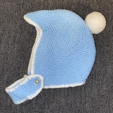 Vintage Handmade Baby Hat Bonnet Knitted Pom Pom