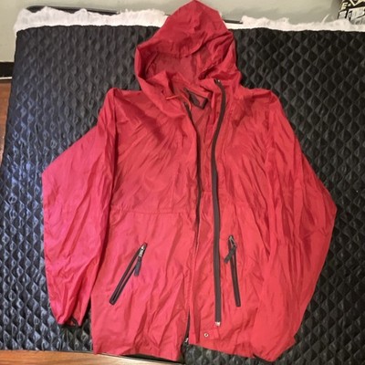 Red Ledge Men's L Red Hooded Rain Jacket Full Zip Nylon Outdoor Travel