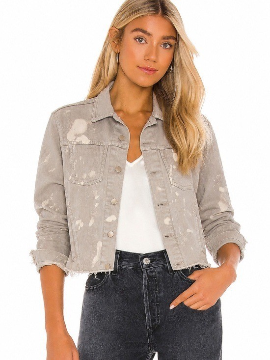 L’AGENCE Bleached Janelle Slim Denim Button Front Luxury Acid Wash Jean Jacket S