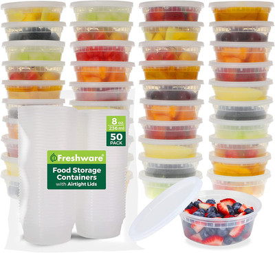 Freshware Food Storage Containers [50 Set] 8 Oz Plastic Deli Containers with Lid