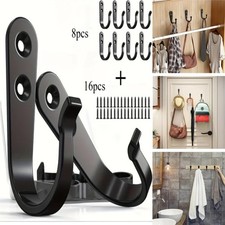 20-Pack Towel Hooks for Bathroom, Heavy Duty Black Metal Wall Hooks for Robe