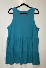 Torrid Supersoft Rib Knit Babydoll Top Plus 3X Size 3 Teal Blue Sleeveless Beach