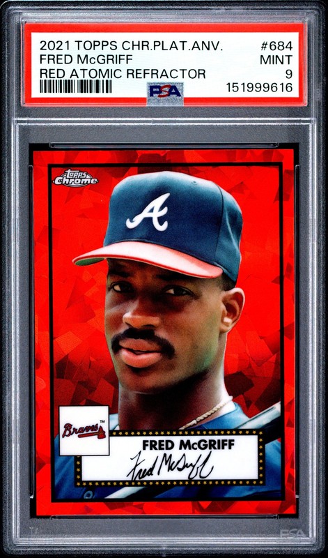 2021 TOPPS CHROME PLATINUM ANNIV RED ATOMIC REFRACTOR FRED MCGRIFF 80/100 PSA 9