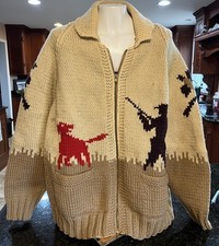 VTG Cowichan Mary Maxim Wool Sweater Hand Knit Hunter Pheasant Dog Scene