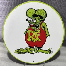 🔥RAT FINK Ed Roth RF Metal 8” Round Sign Mechanic GASSER T-Bucket Muscle Car
