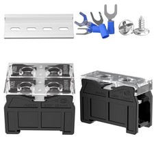 GUETNEU 2Pcs DIN Rail Terminal Blocks with Cover, IN60BK 600V 90A 22mm²
