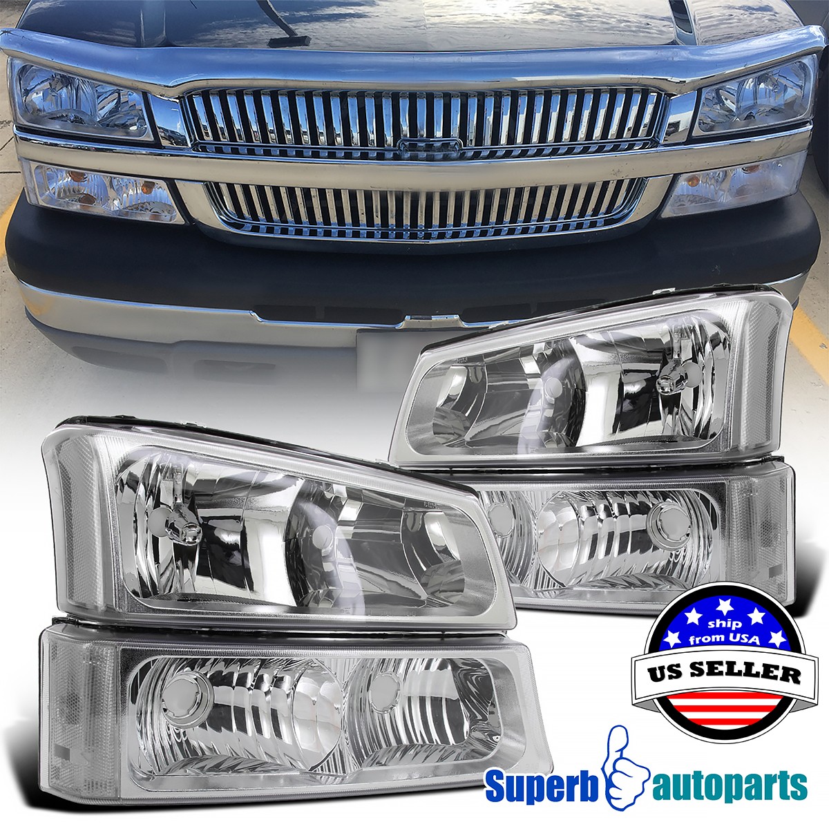 OEMdepots Black Headlights For 2003-2006 Chevy Silverado 1500 2500 3500 - Pair