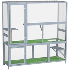 Catio Outdoor Cat Enclosure, 77" H Wooden Cat House with Weatherproof Roof