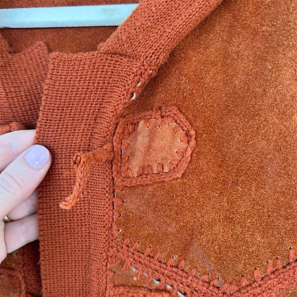 Chaqueta con Capucha Vintage Años 70 Para Mujer Gamuza L Óxido Patchwork Boho Retro Foto 2 de 4
