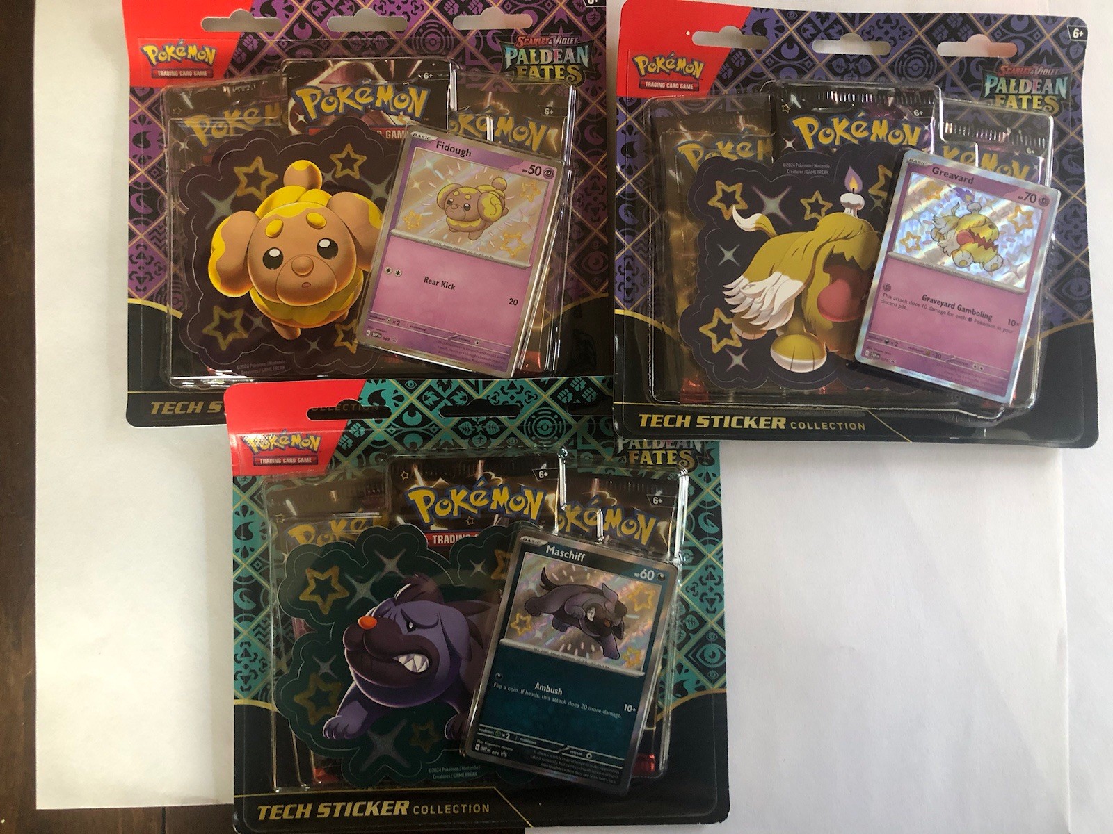 Pokémon Paldean Fates Tech Stickers Complete Set, Sealed Lot of 3