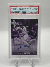 Junior Caminero 2024 Topps Black & White Rookie Auto Purple /25 #55-A PSA 10