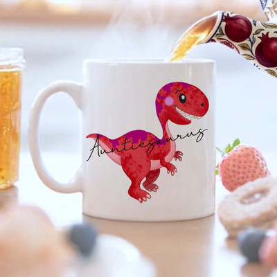Mummysaurus/Autiesaurus Tasse rot Dinosaurier Kaffeetasse Muttertag Geburtstag Geschenk