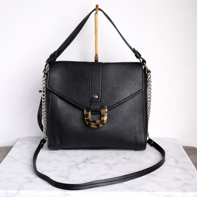 ZARA NEW Black Vegan Leather Tortoise Silver Chain Crossbody Handbag Purse Bag