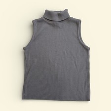 Vintage JR Rappers Ribbed Sleeveless Turtleneck Top Pear Gray USA Women's L
