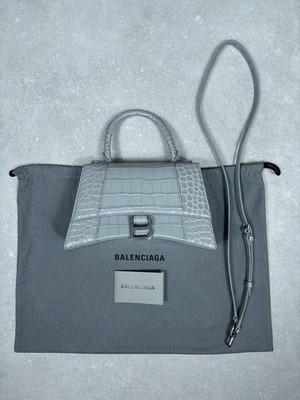 Balenciaga Tasche Hourglass Top Handle Shiny Croc Embossé Grey Banouliere Gr. S