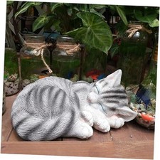 Realistic Cat Garden Outdoor Statue, Sleeping Kitten Figurines Sculpture Gray