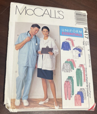 McCall's Uniform Essentials Pattern # P417 lab jacket scrubs pants skirt S M L