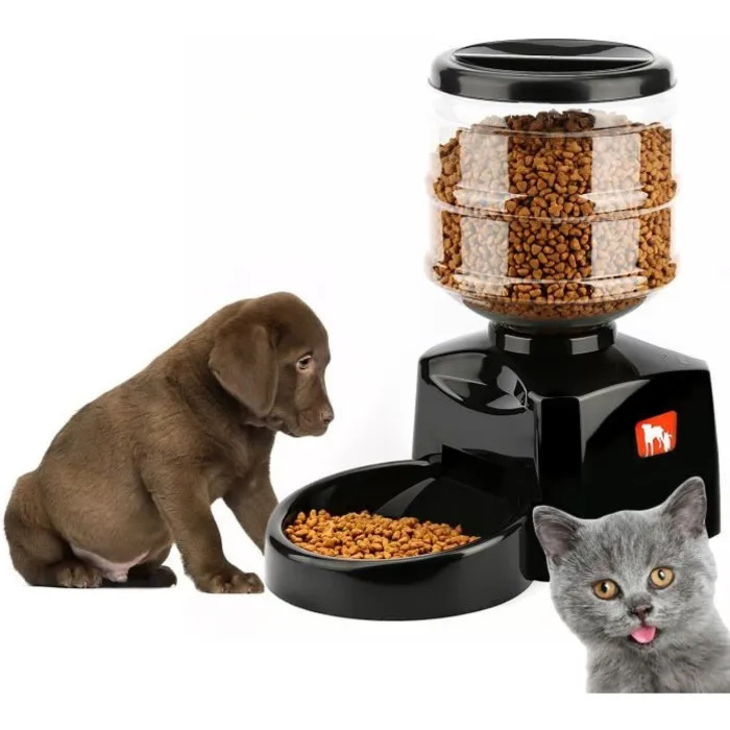 Distributeur programmable 5,5L pour chien avec enregistrement vocal noir