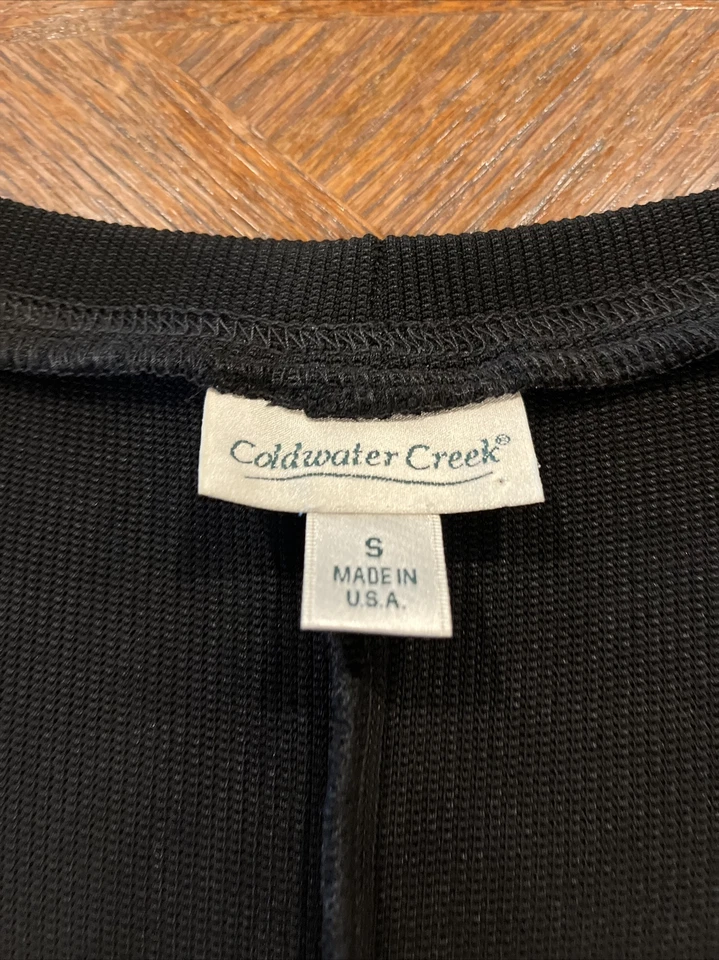 Vestido Coldwater Creek Talla S Pequeño Negro Línea A Pullover Tejido Elástico SS ¡USADO EN EXCELENTE ESTADO! Foto 3 de 4