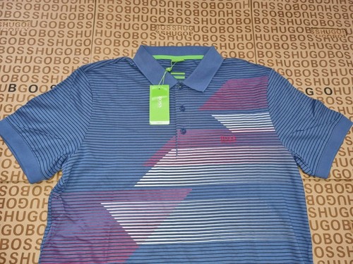 New Hugo Boss Men Blue Paddy Mk Paule Plisy Golf Pro Polo Striped T-Shirt Large - Picture 4 of 9